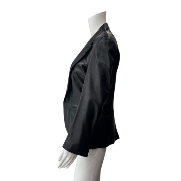 Gucci Black Leather Blazer No Closure Collared Jacket size IT 44/8 - Picture 7 of 10